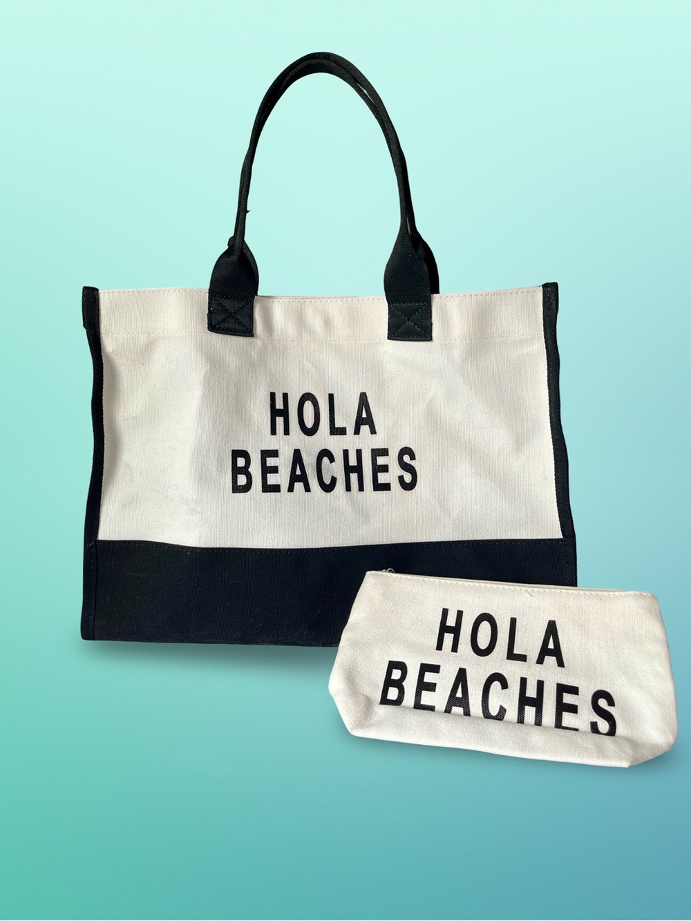 Lamyba Hola Beaches Set Canvas Beach Dual Handle Tote, Zip Cosmetic Pouch